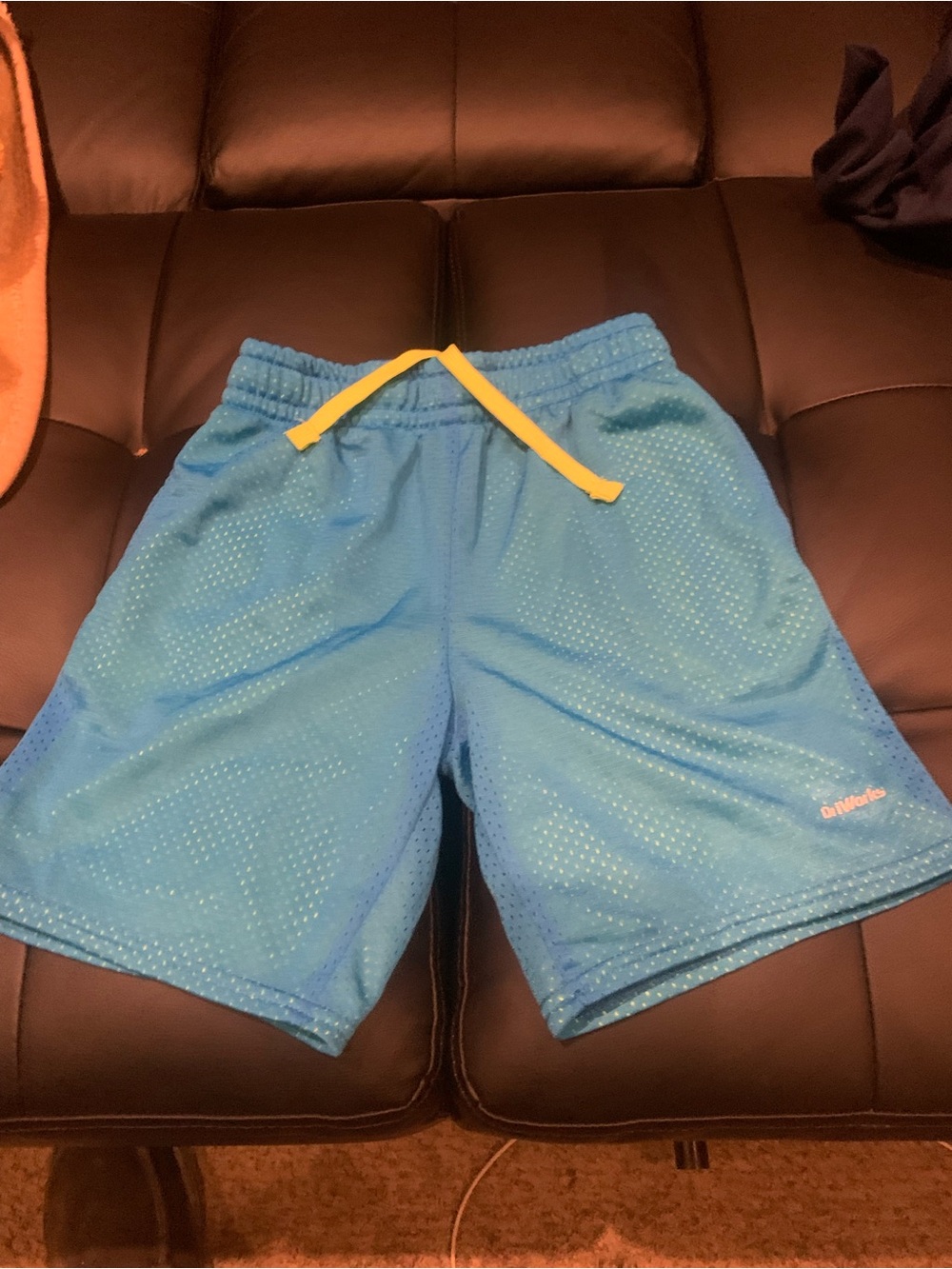 Athletic Works Light Blue Mesh Shorts with Yellow Drawstring